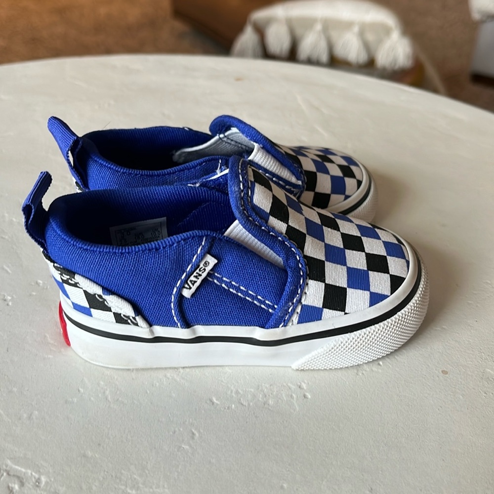 Checkered slip on vans